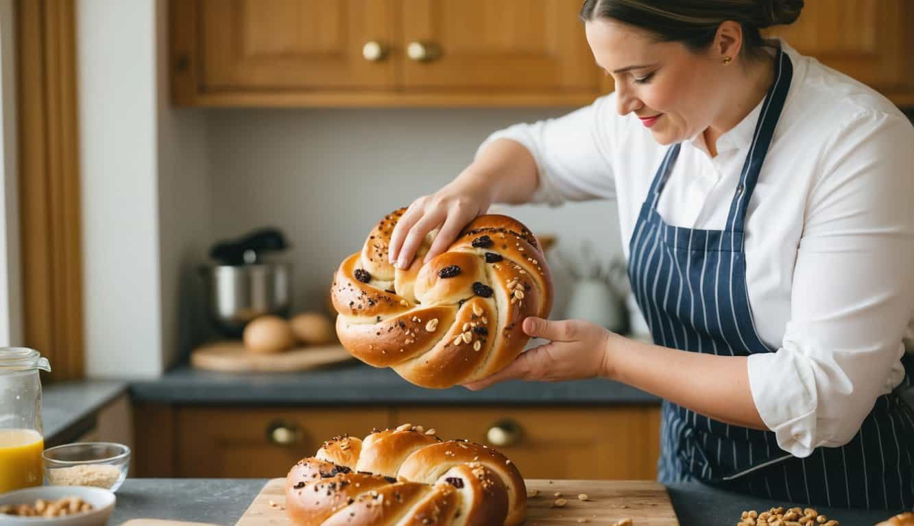 עוגת שמרים עם צימוקים ואגוזים