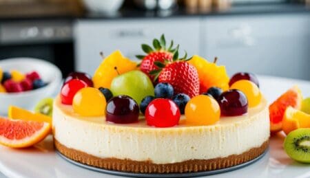 עוגת גבינה עם ג לי ופירות