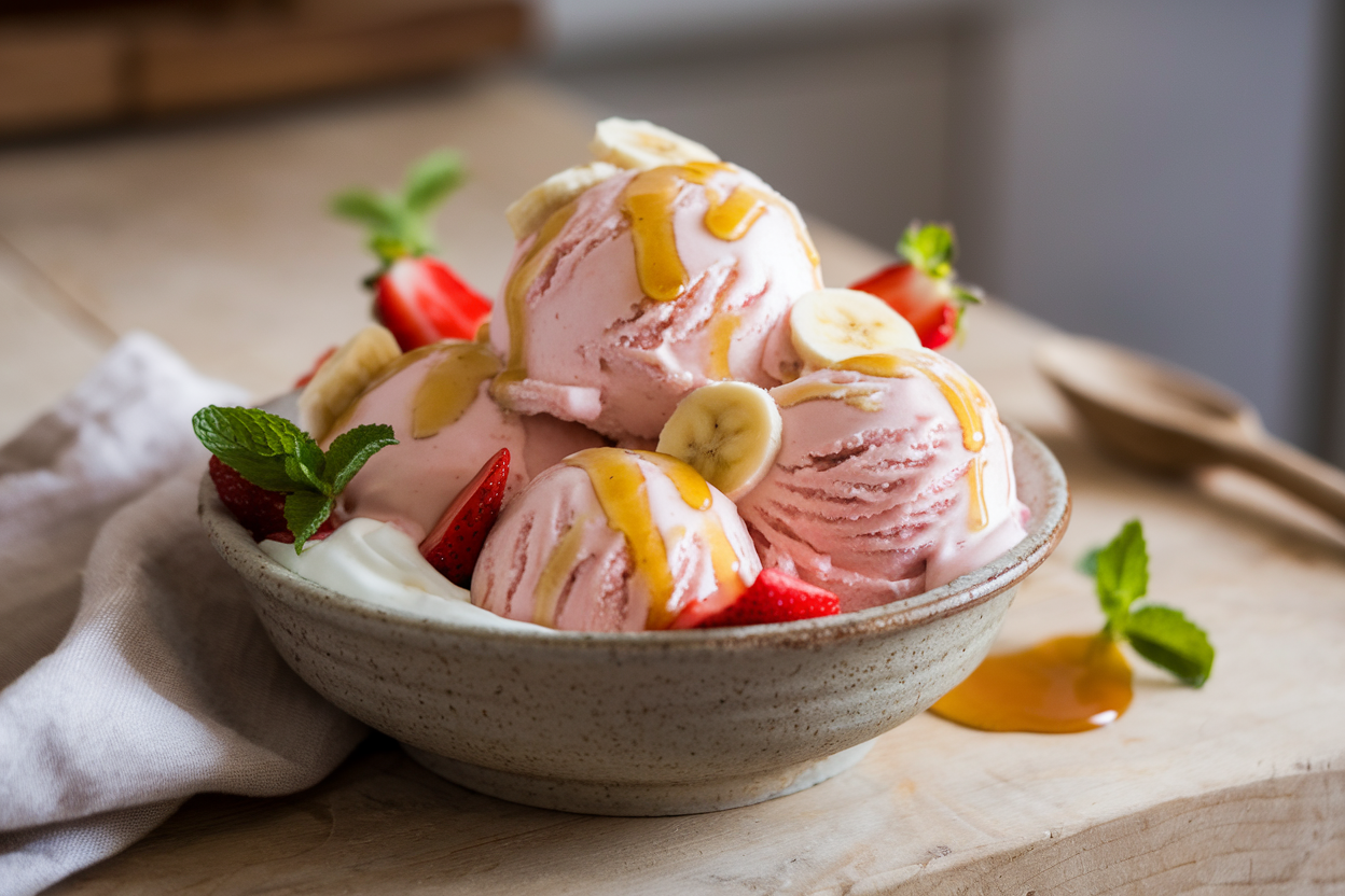 גלידת כדורים תות בננה